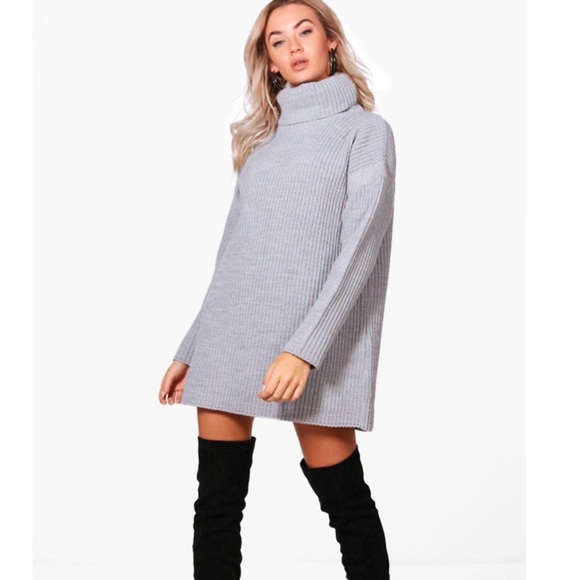 Boohoo Dresses & Skirts - Boohoo Grey Cowl Neck Sweater Dress